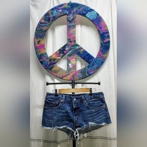 Levi 501 medium wash original short raw hem shorts